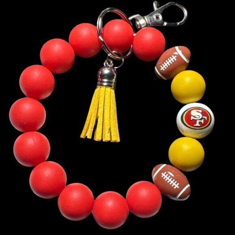 49ers San Francisco Football Stretchy Silicone Bracelet Wristlet Mama Keychain